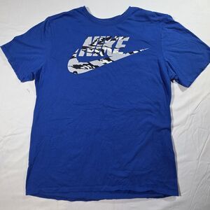 Nike Shirt Mens Large Blue The Nike Tee Camo Swoosh Logo Graphic Tee Athletic